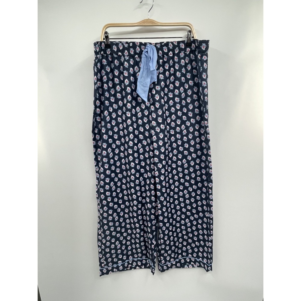 Mud Pie Pajama Pants Women's Large Navy Floral Tie-Waist Wide Leg Sleepwear NWT